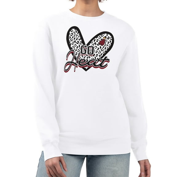 Women's G-III 4Her by Carl Banks  White Miami Heat Leopard Heart Fleece Pullover Sweatshirt