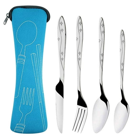 

hoksml 4 Pcs Stainless Steel Knifes Fork Spoon Family Travel Camping Cutlery Eyeful Festival Clearance Gifts