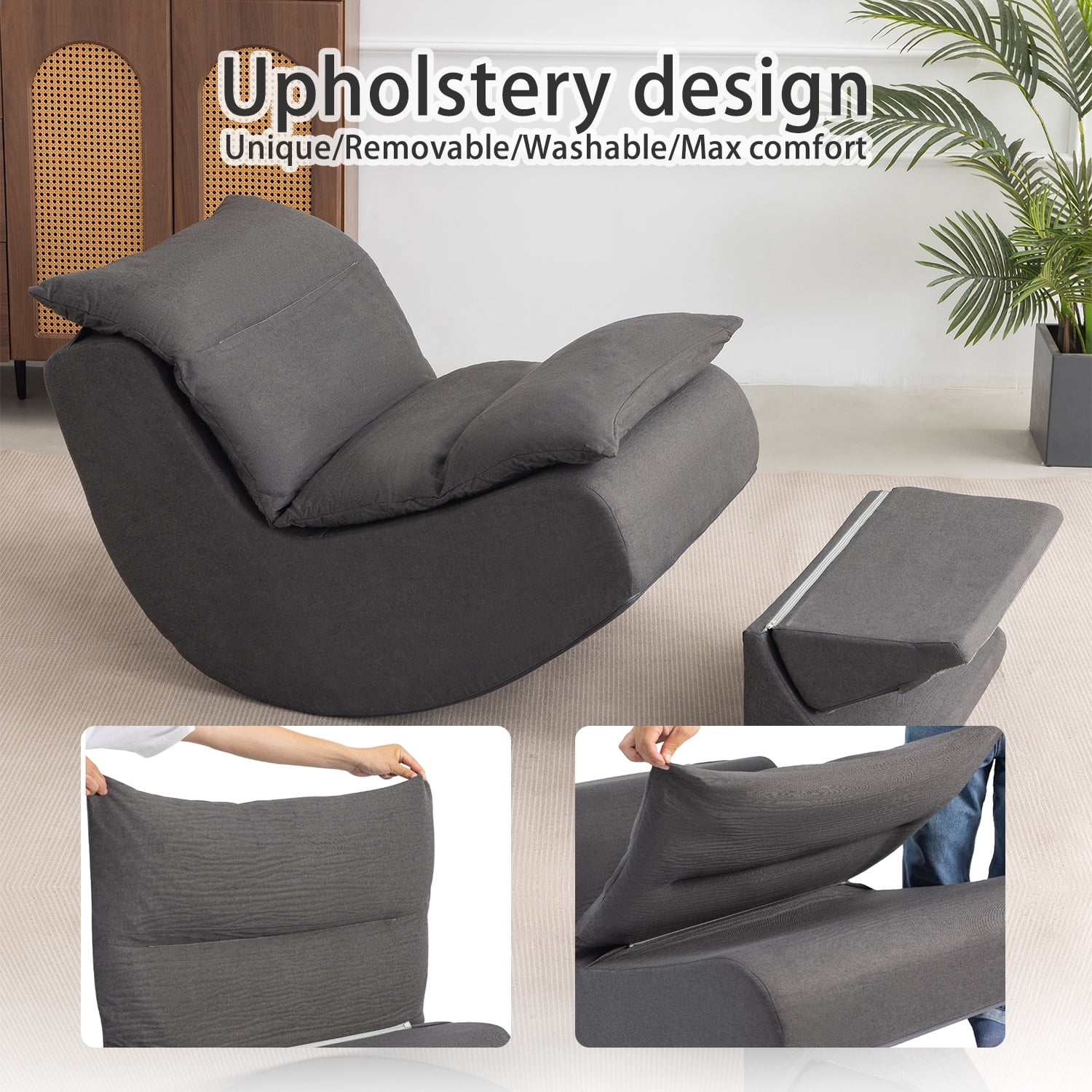 Cynefin Rocking Chair Nursery Glider, Boneless Chair, Convertible Upholstered Memory Foam Compressible Sitting Lounge Chair, Fireside Chair for Reading Relaxing in Livingroom Bedroom