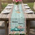 thumbnail image 4 of Easter Table Runner - 60 Inch Long Green Truck Rabbit Duck Butterfly Floral Wooden Cotton and Linen Blended Dress Scarves Farmhouse Table Runner for Kitchen Dining, Coffee Table, 13" x 60", 4 of 8