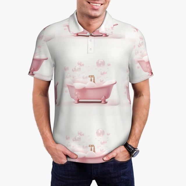 Fotbe Cute Bathtub Camiseta Polo de Golf para Hombre con Estampado – Camisa Deportiva Transpirable con Cuello Abotonado-XX-Large