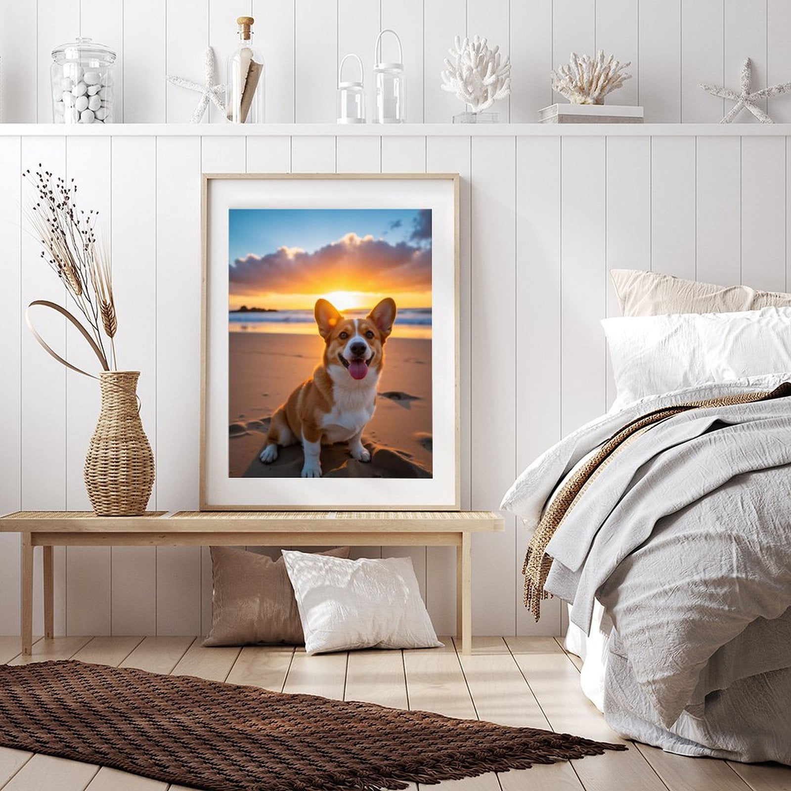 Diamond Art Kits for Adults - 5d Corgi Beach Sunset Joy Diamond Painting for Adults, Diamond Art for Adults Beginners, Diamond Painting Kits for Adults for Home Wall Decor