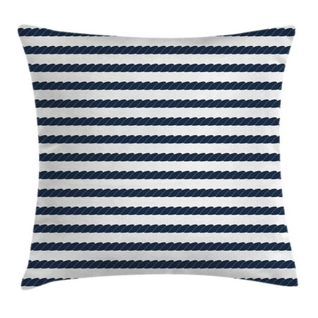 Nautical Throw Pillows Navy Navy Throw Pillow Cushion Cover, Nautical Rope in Horizontal Style Marine Army Sea Life Ocean Pacific Art Print, Decorative Square Accent Pillow Case, 16 X 16 Inches, Dark Blue White, by Ambesonne ()
