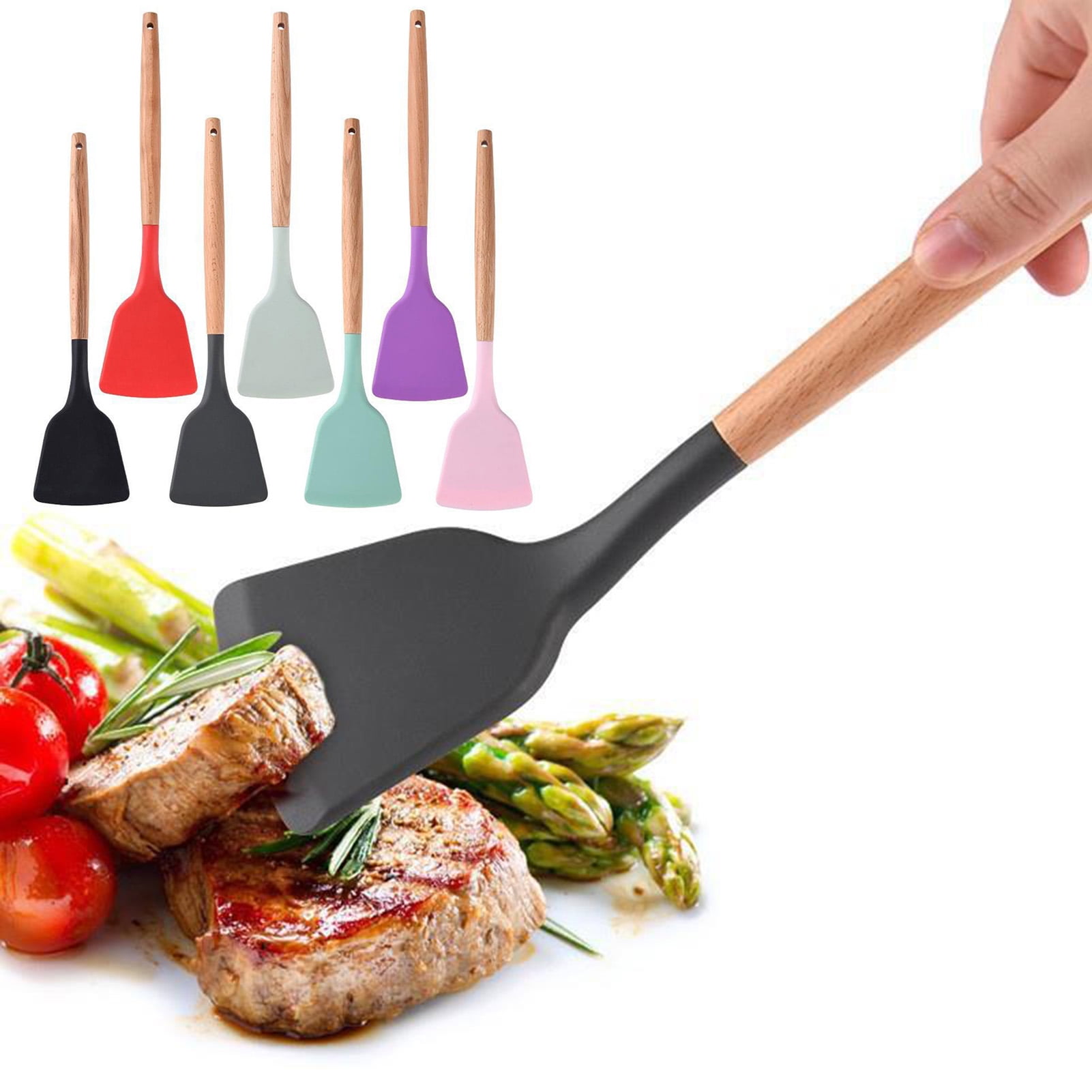 Hadanceo Cooking Spatula Food Grade Non-stick Wooden Handle Silica