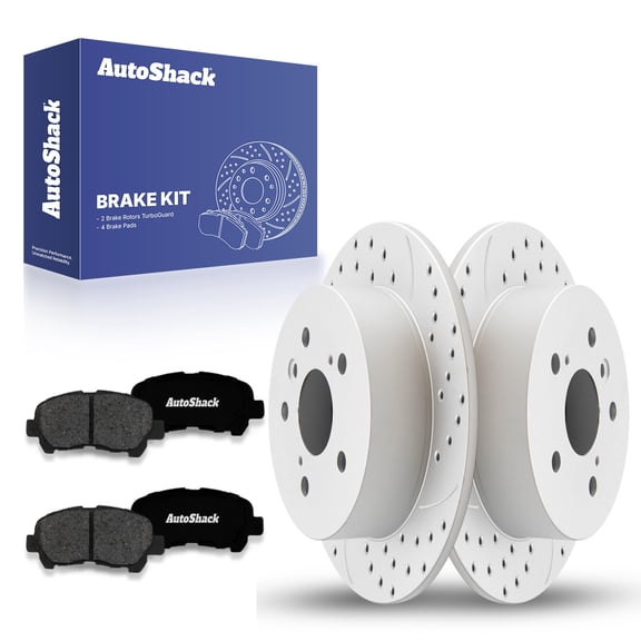 AutoShack Rear Drilled & Slotted Brake Rotors Premium Ceramic Brake Pads | Replacement for 2008-2013 Toyota Highlander 2.7L 3.3L 3.5L V6 AWD FWD | Silver Coated | 6-PC Brake Kit | TurboGuard