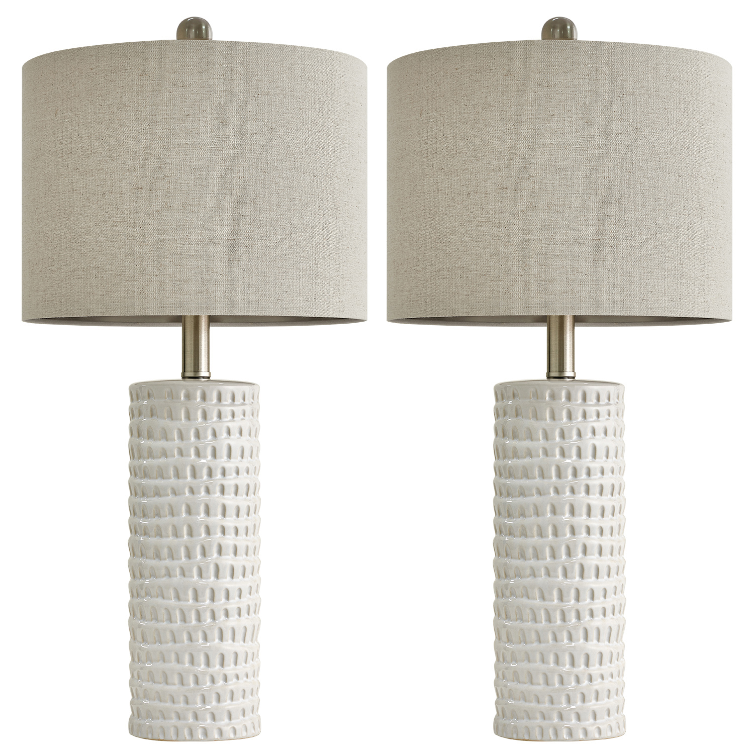 Oneach Ceramic Bedside Table Lamps Set of 2, White with Beige Shades photo 6
