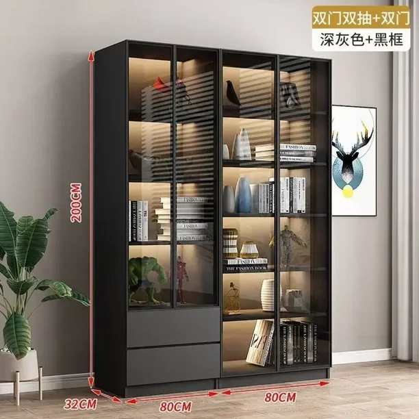 Estantería moderna a prueba de polvo con vitrina con puerta de vidrio, estantería integrada personalizada de lujo para el hogar y la sala de estar