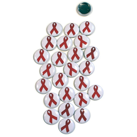 Red Ribbon Awareness Pinback Buttons - 1 Inch Round - 25 Pack