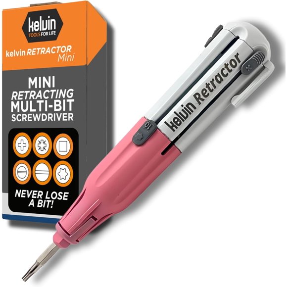 Kelvin Tools - Kelvin Retractor Mini Precision Screwdriver Set, 6 in 1 Upgraded Retract-A-Bit Screwdriver, Multi Screwdriver Tool All in One for Glasses, Electronics & More, Portable Travel