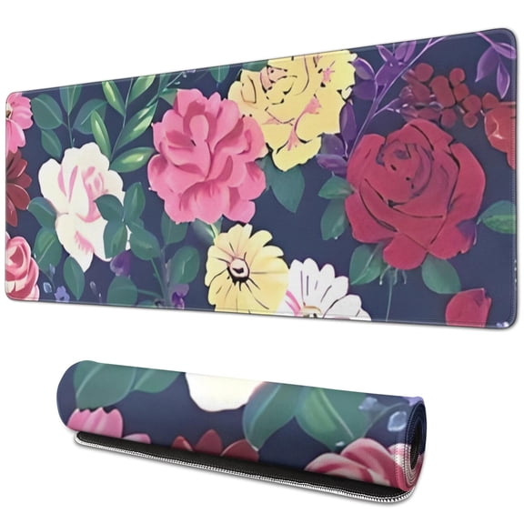 Long Mouse Pads for Desk,Pioneer Flower Floral Print Pattern Desk Mats on Top Of Desks, Desk Mouse Pad Extra Large with 3mm Non-Slip Base and Stitched Edge for Gaming,Office,Work,Home 31.5"x11.8"