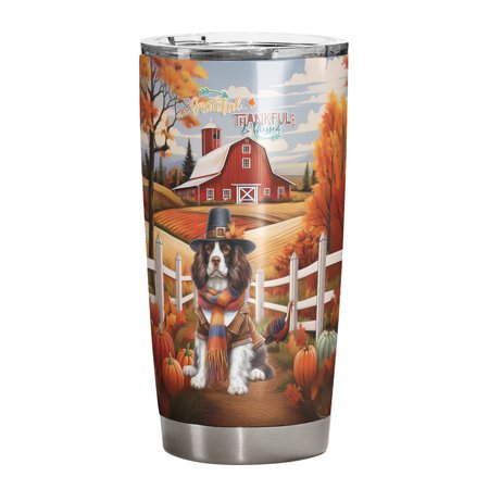 Thanksgiving English Springer Spaniel Pilgrim Grateful Thankful Blessed Fall Welcome 20oz Stainless Steel Tumbler Insulated Cup with Lid Springers Dog Lover Gifts - 00021