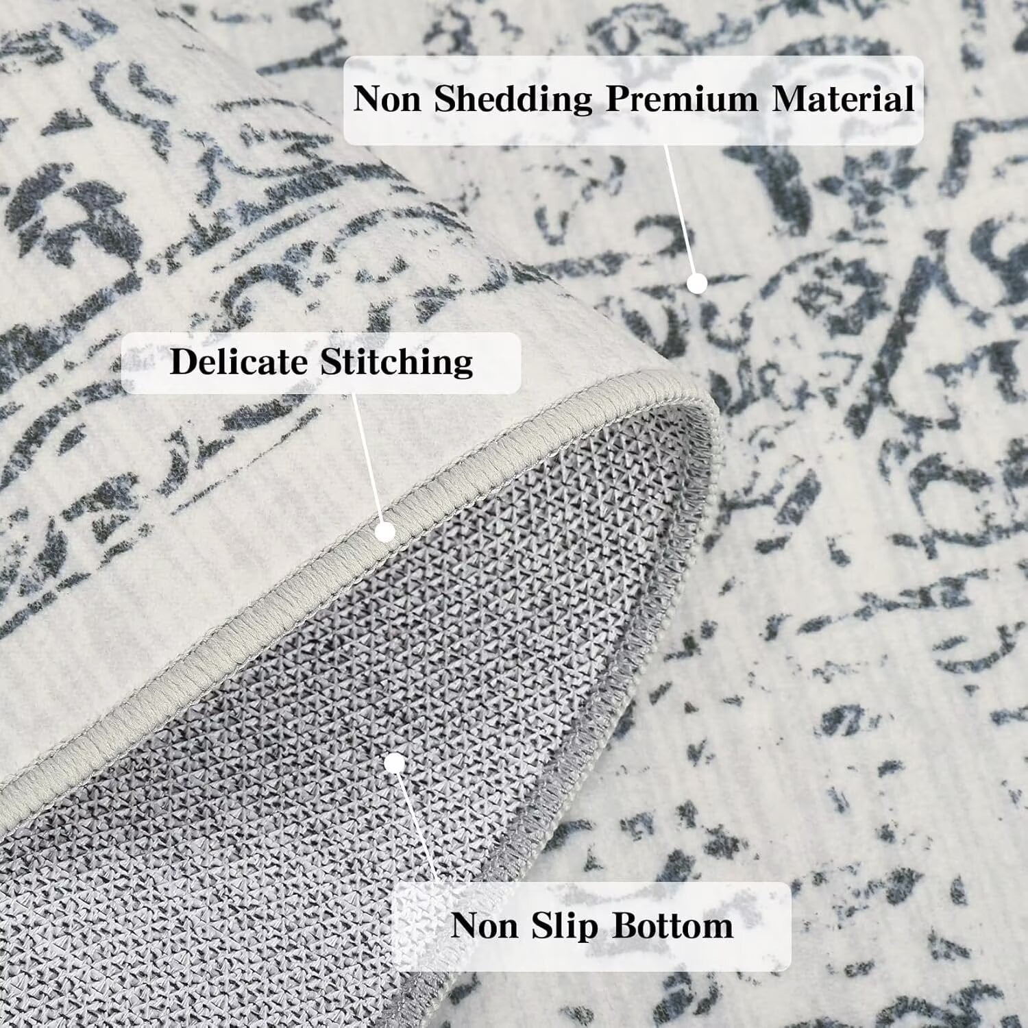 FairOnly Vintage Large Area Rugs 9'x12' Gray Washable Non Slip Soft Carpet for Living Room Ultra-Thin Indoor Floor Cover
