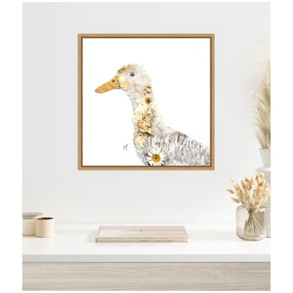 Kate and Laurel Framed Canvas Wall Art Print Duck No. 1 by Madeline Jeppesen, 22 x 22 Sylvie Natural Frame, Whimsical, Animal Art for Wall Decor