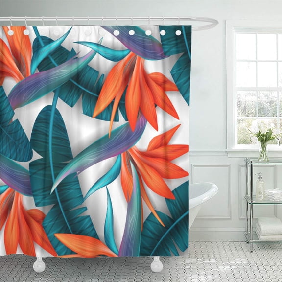 CYNLON Strelitzia Pattern Tropical Flower Blossom Cluster Seamless Beautiful Background with Bathroom Decor Bath Shower Curtain 66x72 inch