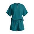 thumbnail image 5 of KyCheLot Womens 2 Piece Outfits Solid Color Short Sleeve Button V Neck Sleepwear Shorts Loose Trendy Loungewear, 5 of 6