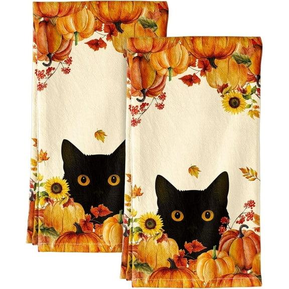 Set of 2 Kitchen Towels 16x24 Inch Dish Towels Reusable Tea Towel for Cleaning Spring Absorbent Dishcloths for Cute Home Decor Housewarming, Retro Cats Floral