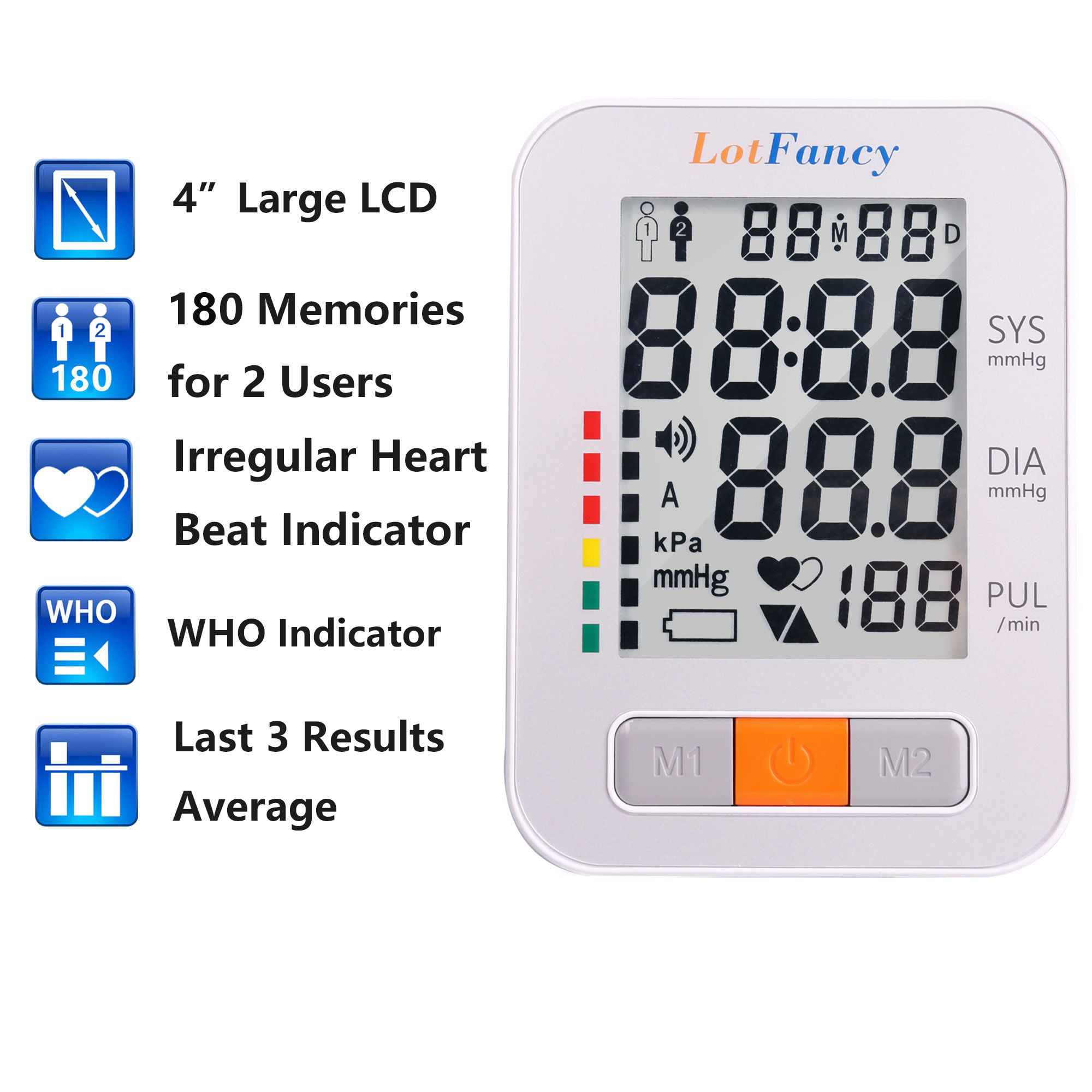 Wrist Blood Pressure Monitor by LotFancy, 2 User Mode, 5.3” - 8.5” Cuff,  Case Included