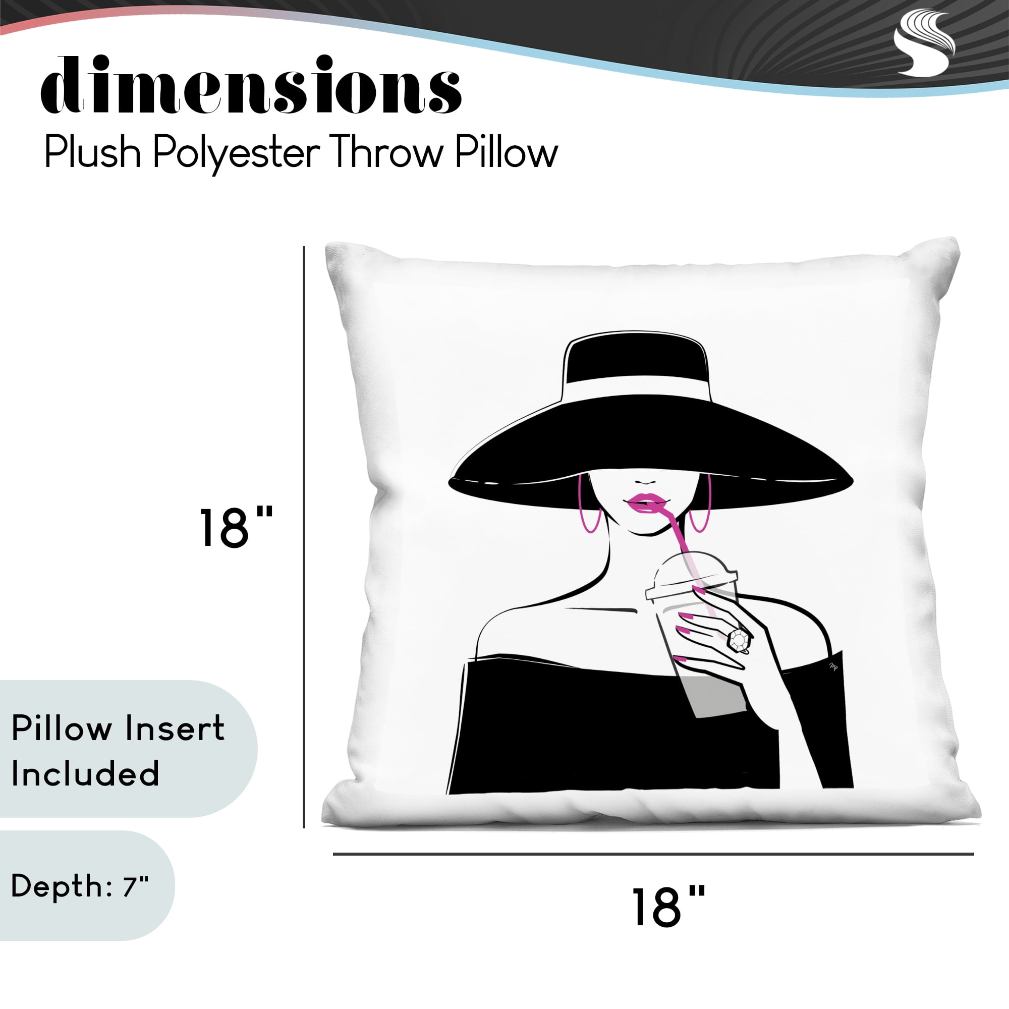 Stupell Industries Chic Black Hat Sipping Coffee Decorative Printed Throw Pillow, design by Martina Pavlova, 18 x 7 x 18