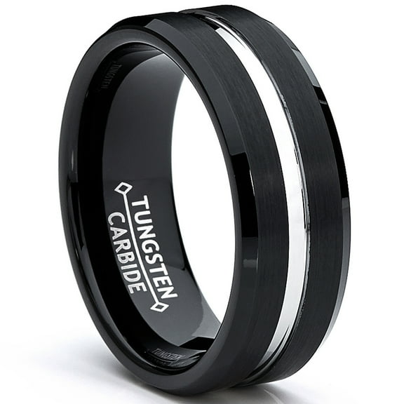 Metal Masters 8mm Two-Tone High-Polish Matte Finish Mens Tungsten Ring Wedding Band