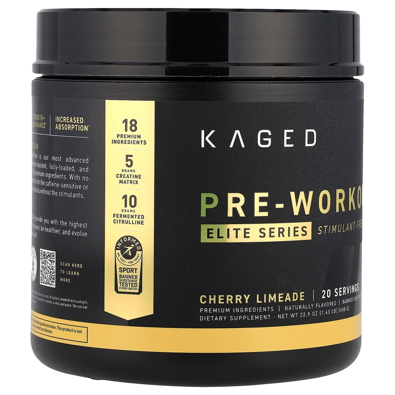 Kaged Elite Series, Pre-Workout, Stimulant Free, Cherry Limeade, 1.43 lb  (650 g)