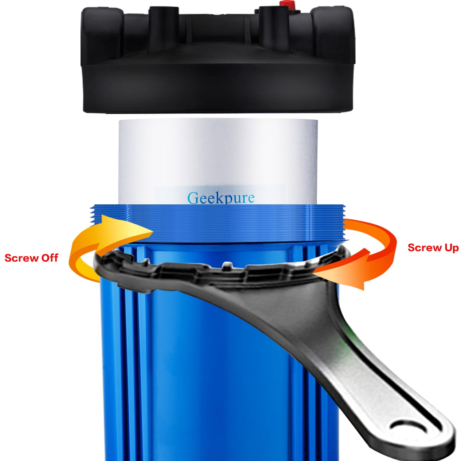 Geekpure 10-Inch Whole House Water Filter Housing 4.5"x10"1-Inch Outlet/Inlet with Wrench and Bracket-Blue Color (4)