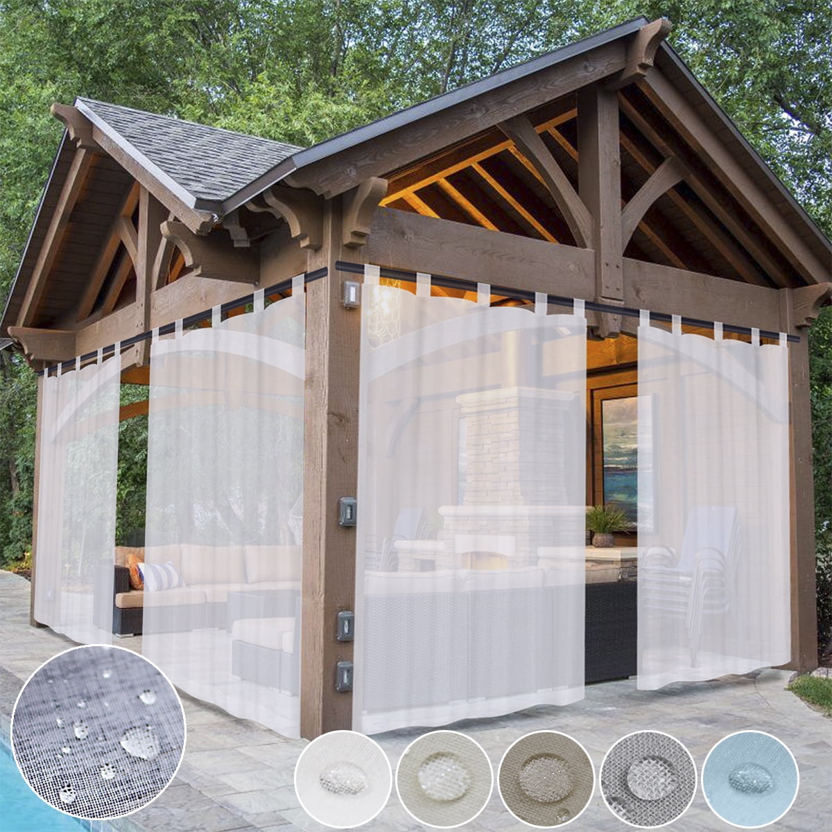 Outdoor Curtain for Patio, Detachable Sticky Tab Top for Easy Hanging