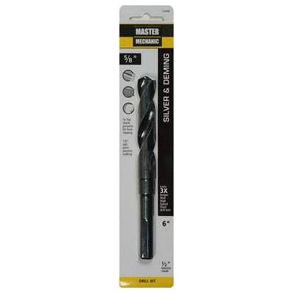 Master Mechanic 120600 5/8 x 6-In. Silver & Deming High-Speed Black Oxide Drill Bit - Quantity 1