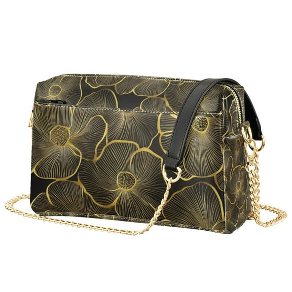 FORMRS Women Crossbody Purse with Chain Strap Vegan Leather Shoulder Handbag, Black Flower Pattern