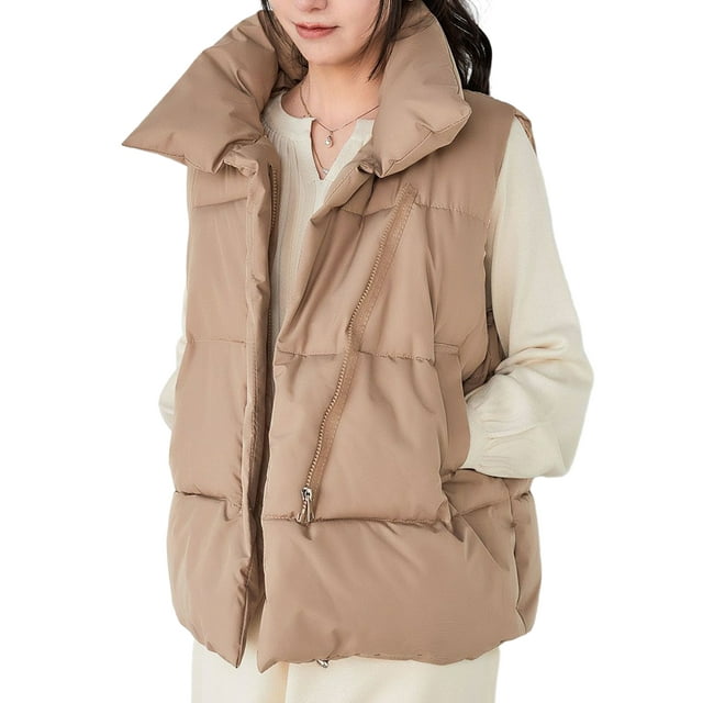 Innerwin Gilet Court Matelassé à Fermeture Éclair Sans Manches Chaud Khaki m