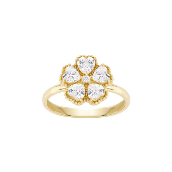 The Sensational Silver TheJewelryHut Vintage Inspired White Crystalline Yellow Silver Beaded Heart Flower Ring