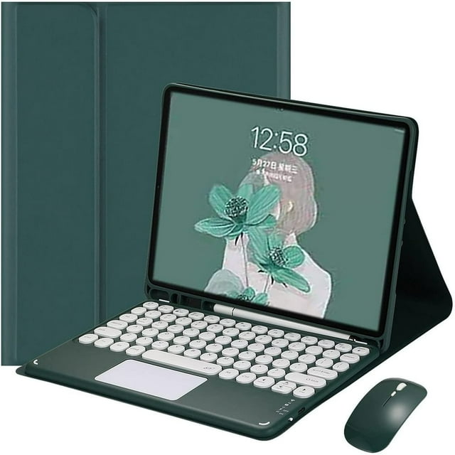 MesaSe 2022 iPad Pro 12.9 6th 5th 4th 3rd Generation Touch Keyboard Case with Bluetooth Mouse Cute Round Key Color Keyboard TouchPad Detachable Trackpad Keyboard Cover