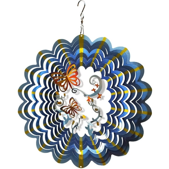 FONMY Stainless Steel 3D12inch Multi Blue Twins Butterfly Metal Wind Spinner