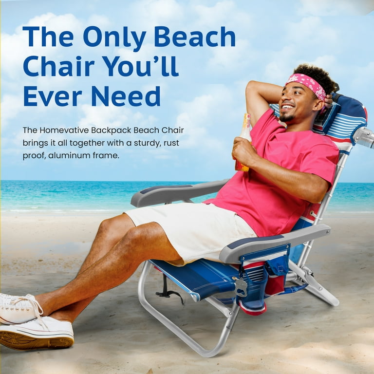HOMEVATIVE Cooler+ Folding Beach Chair, 5 Positions, XL Cooler