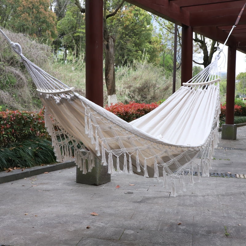 Outdoor Travel Soft Cotton Camping Hammock White Double Fringe 50 200 50 150 1PCS Walmart