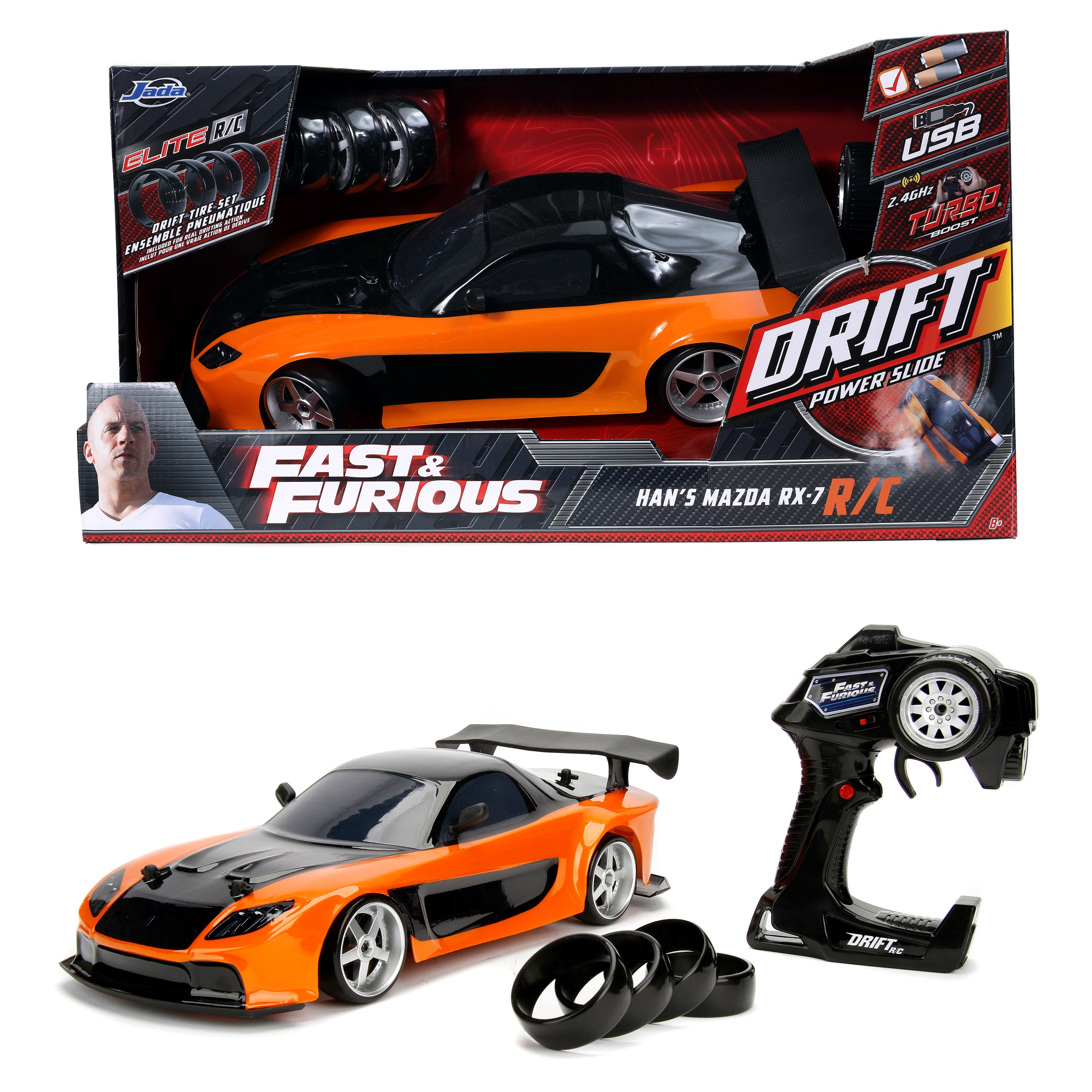 Jada Toys (1:10) Nissan RX-7 Fast & Furious Drift Battery-Powered RC Car,  GT-R R35 