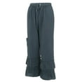thumbnail image 5 of TRUBKH Linen Pants Women Plain Drawstring Trousers Elastic Ankle Pants Women Flowy Pants Paperbag Pant Long Trousers with Pockets Palazzo Pants Boho Bottoms Drop Crotch Harem Pants Navy L, 5 of 9