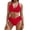 Red, variant on FDGIU Women's High Waisted Bikini Set V Neck Front & Adjustable Straps Two Piece Swimsuit, Tummy Control Tankini Bathing Suit, for Beach Vacation; Bathing Suits for Women
