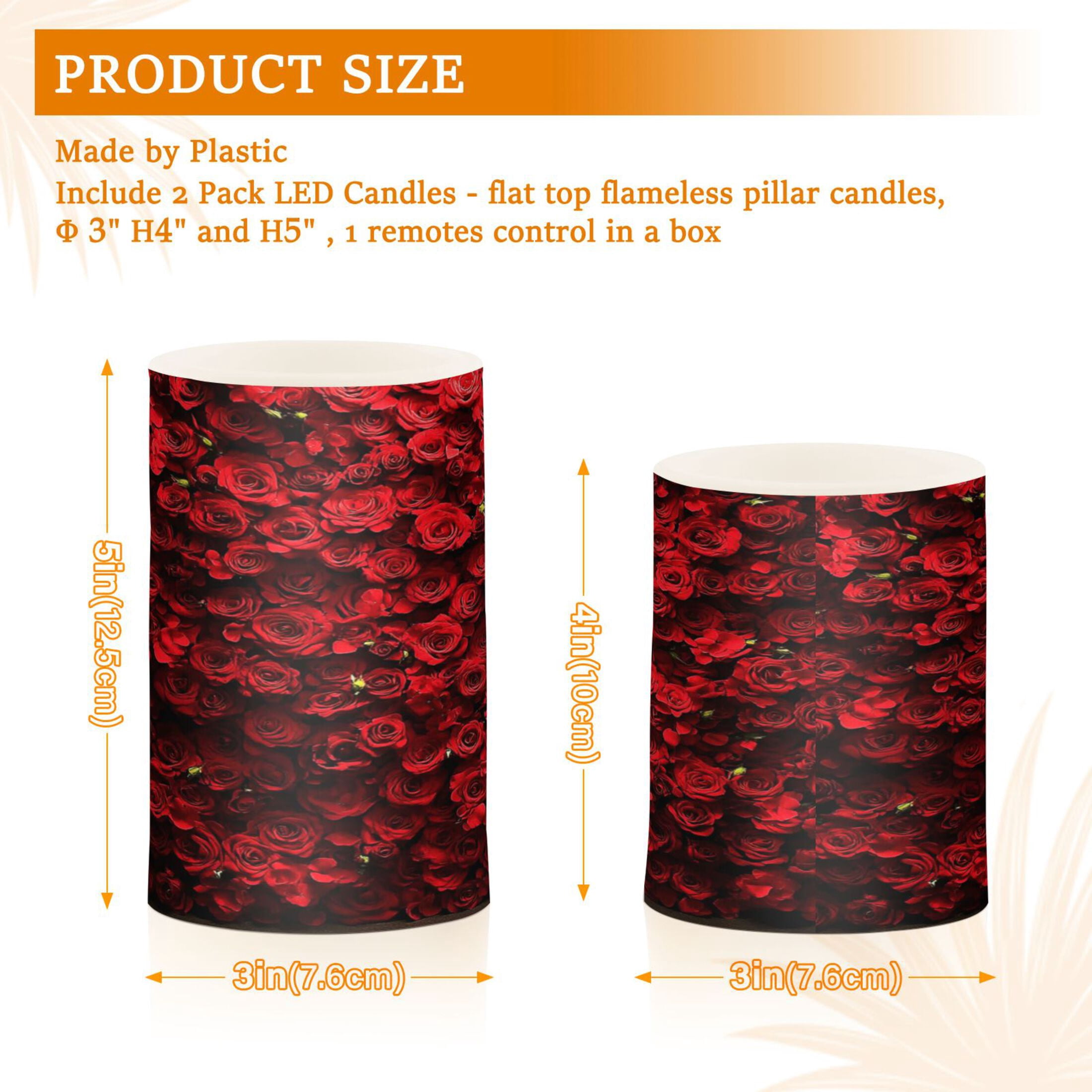 2 PCS Flameless Candles with Remote Timer LED Battery Operated Flickering Candle Light for Wedding Table Home Decoration Gifts Wall Of Red Roses
