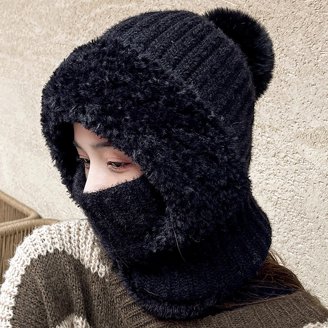 Gustave Women Pom Beanie Hat Scarf One-Piece Winter Fleece  display picture 2