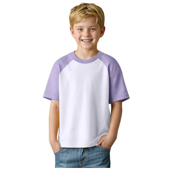 2DXuixsh Boys Summer Clothes Cute T Shirt Boys Tops Tees Raglan Sleeve Short Sleeved T Shirt Solid Color Boys Girls Loose Tops Sports T Shirt Light Purple Size 120