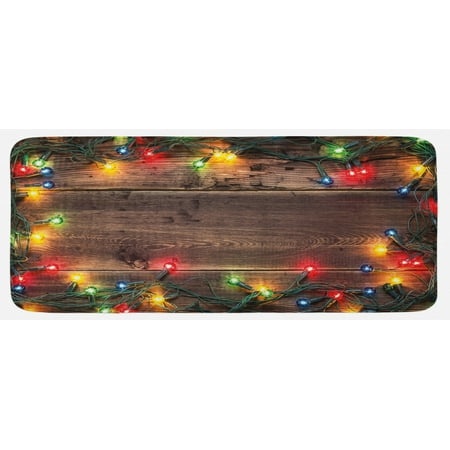 

Christmas Kitchen Mat Christmas at Countryside Theme Rustic Home Wooden Planks Borders Natural Design Plush Decorative Kitchen Mat with Non Slip Backing 47 X 19 Multicolor by Ambesonne