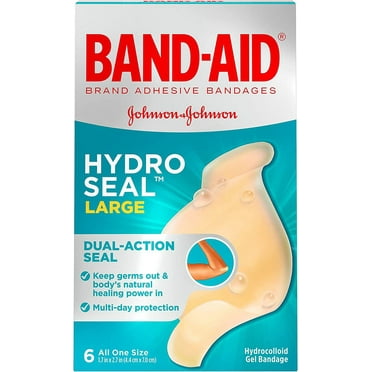 Band-Aid Brand Hydro Seal Large Waterproof Adhesive Bandages for Wound Care and Blisters, 6 ct