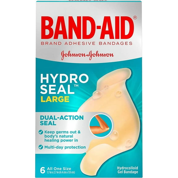 Band-Aid Brand Hydro Seal Large Waterproof Adhesive Bandages for Wound Care and Blisters, 6 ct