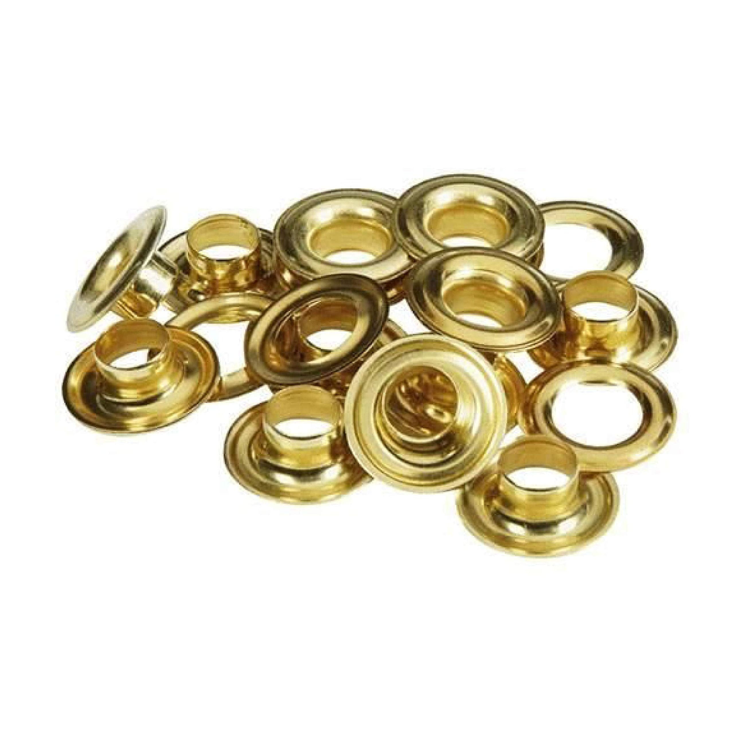 Tarps Now Heavy-Duty Brass Grommets Kit with Plain Washers - Rust Proof Eyelet for Tarp Repair or Addition and Replacement - #2 (3/8" Hole), (144 Pairs)