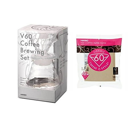 Hario V60 Series - Clear Drip Coffee Brewing Set & 100 Extra Filters (140 total) (Japan Import)