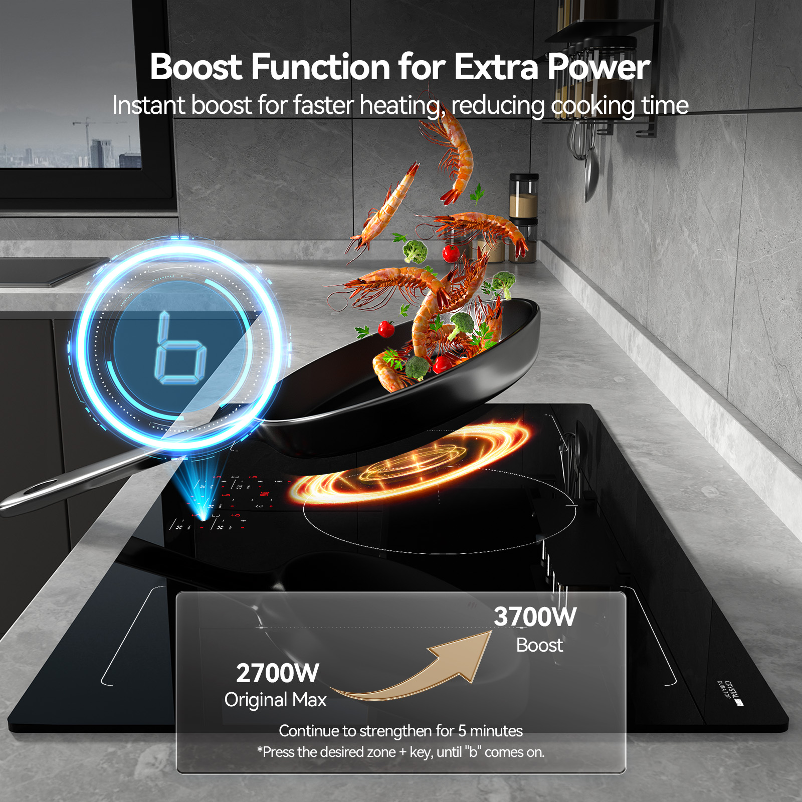 TECASA 36 in Built-in Induction Cooktop, 10800W Electric Cooktop 5 Burners with Boost, Touch Control Stove Top, Timer & Child Lock, Black