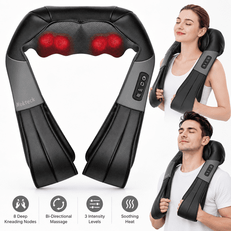Nekteck Shiatsu Neck Massager with Heat Deep Kneading Massage for Pain Relief Deep Tissue, 2026 Upgraded 3D Back and Shoulder Massage Pillow, Mothers Day Gifts for Mom Wife Women Grandma, Birthday