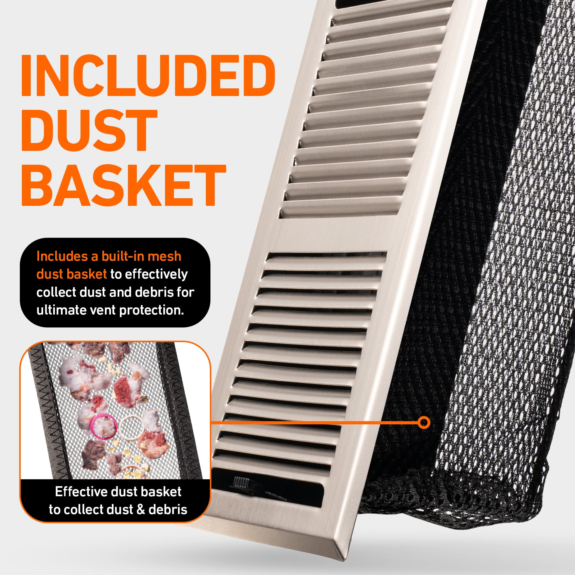 4X10 Floor Vent Covers Floor Register with Mesh Cover Trap, Heat and Air, Walkable Metal Floor Vent for HVAC Duct, Contemporary, Satin Nickel