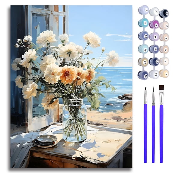 Mosaflare Flowers Paint by Numbers Kit for Adults and Beginners,DIY Craft Art 16"x20" Canvas