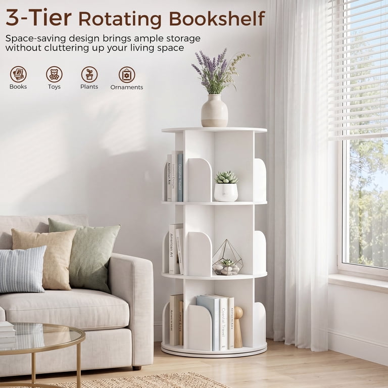 CONCETTA 3-Tier Rotating Bookshelf 360°, White photo 7